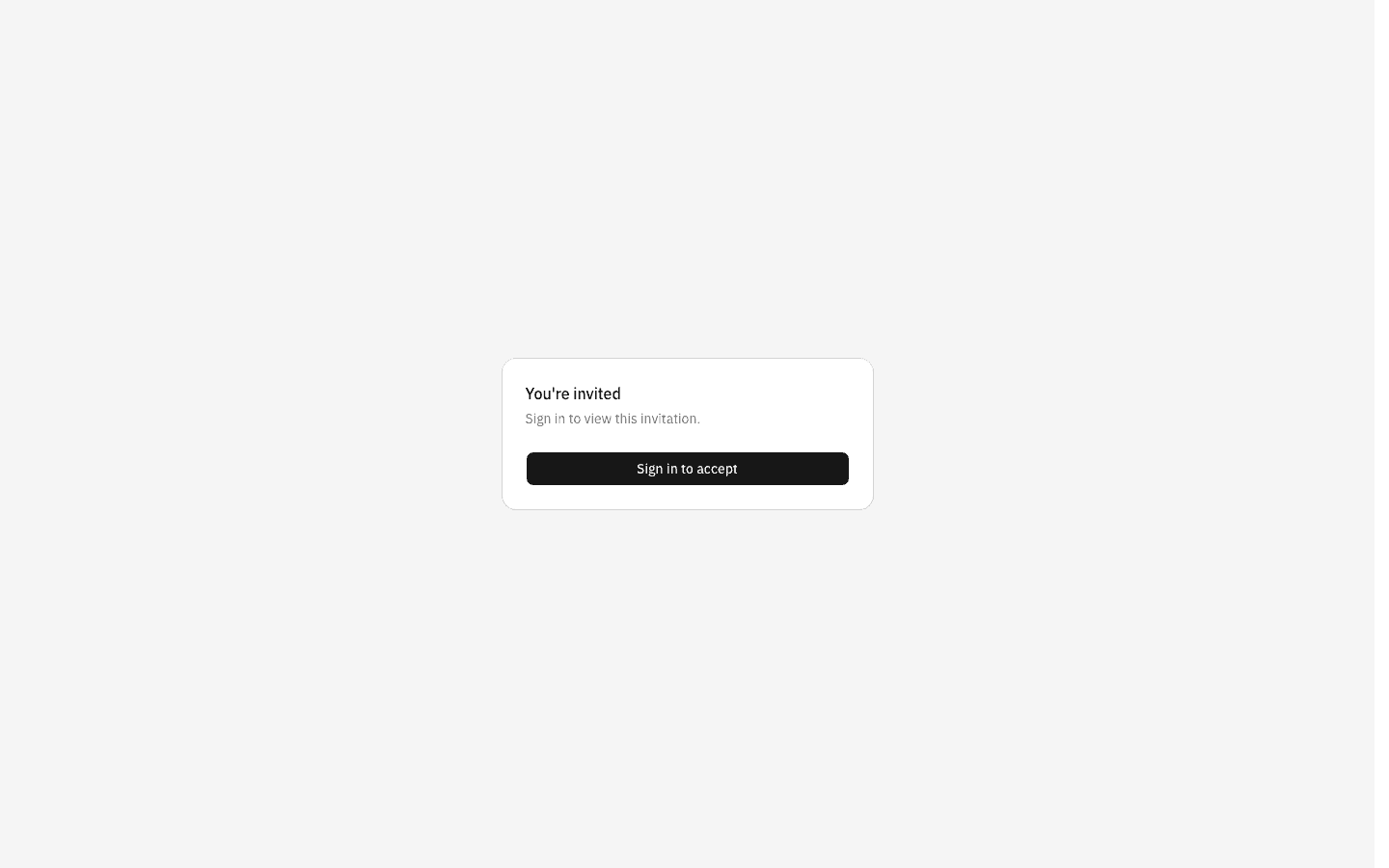 The invitation landing page while signed out, showing a card headed "You're invited" with a "Sign in to accept" button