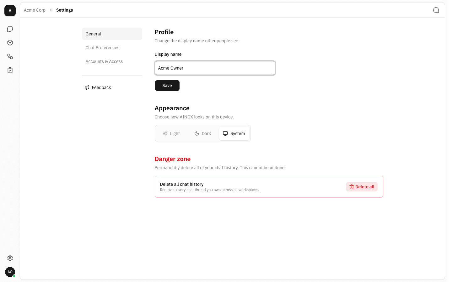 Display name field edited, Save button now active