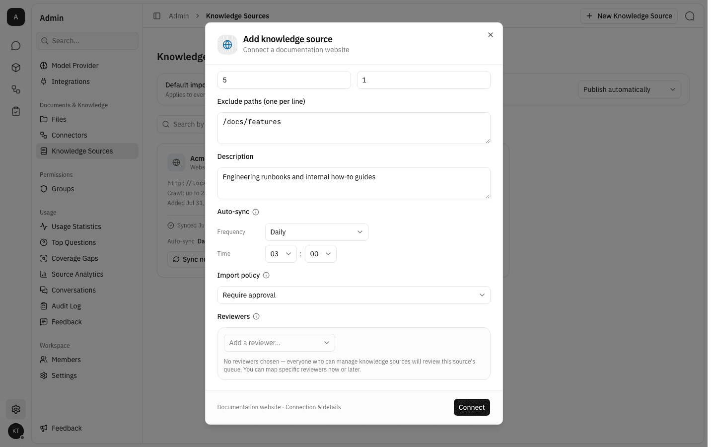 The Reviewers field shown under Require approval, with no reviewer chosen