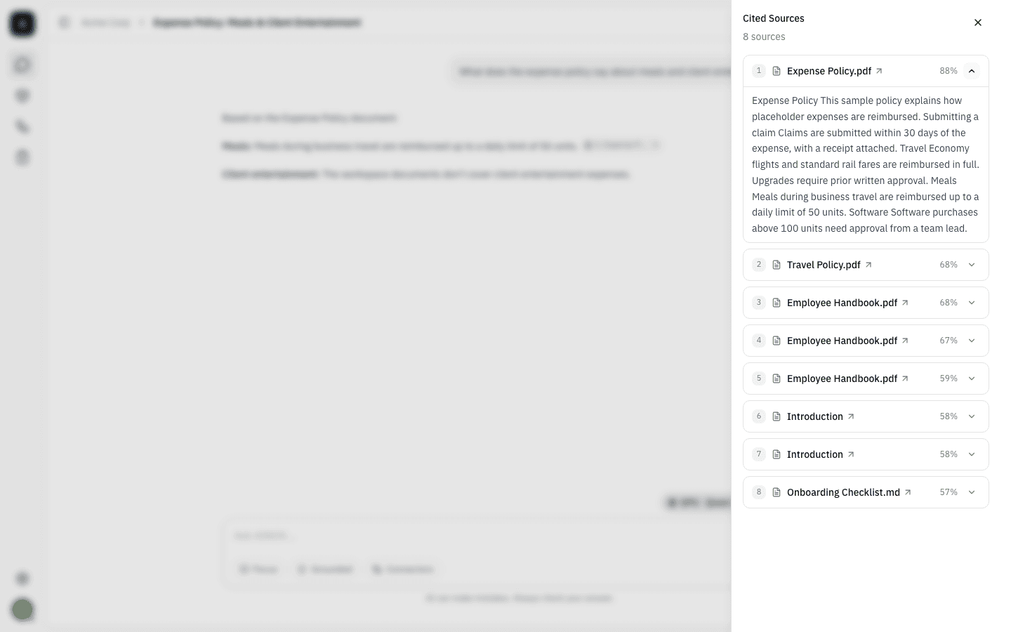 Expanded source showing the passage from Expense Policy.pdf that the answer used