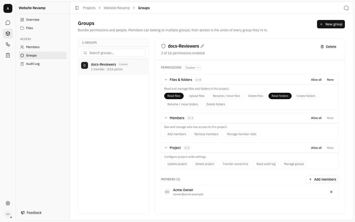 Group member list showing one member with a remove button