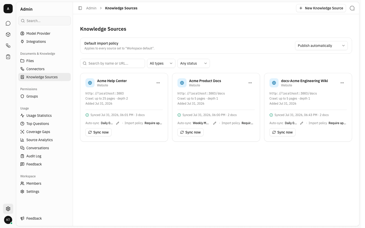 The Knowledge Sources list with the newly created source