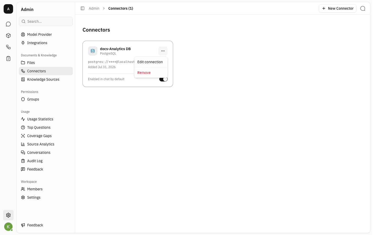 Card menu open showing Edit connection and Remove