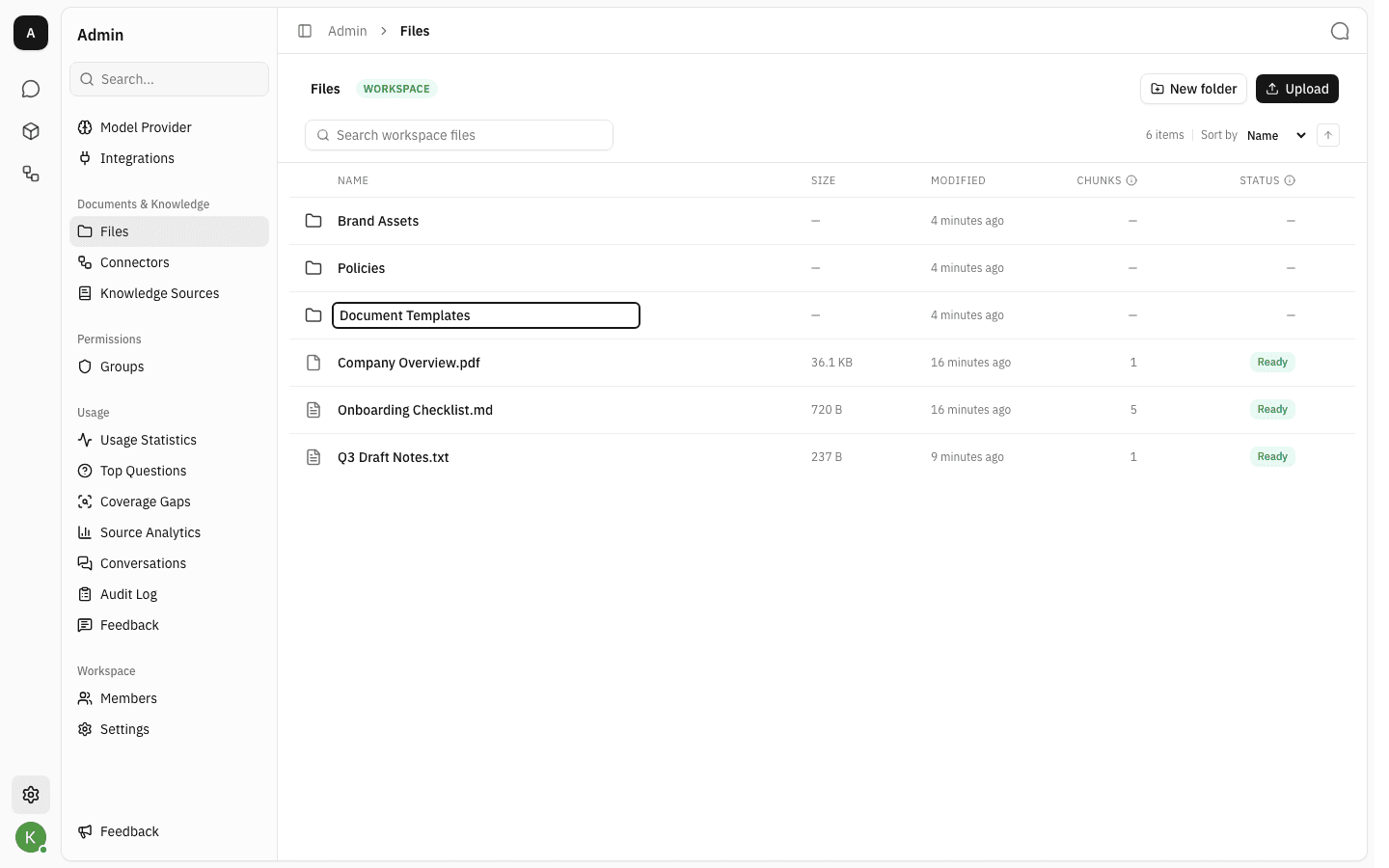 Folder name being edited in place, changed to Document Templates