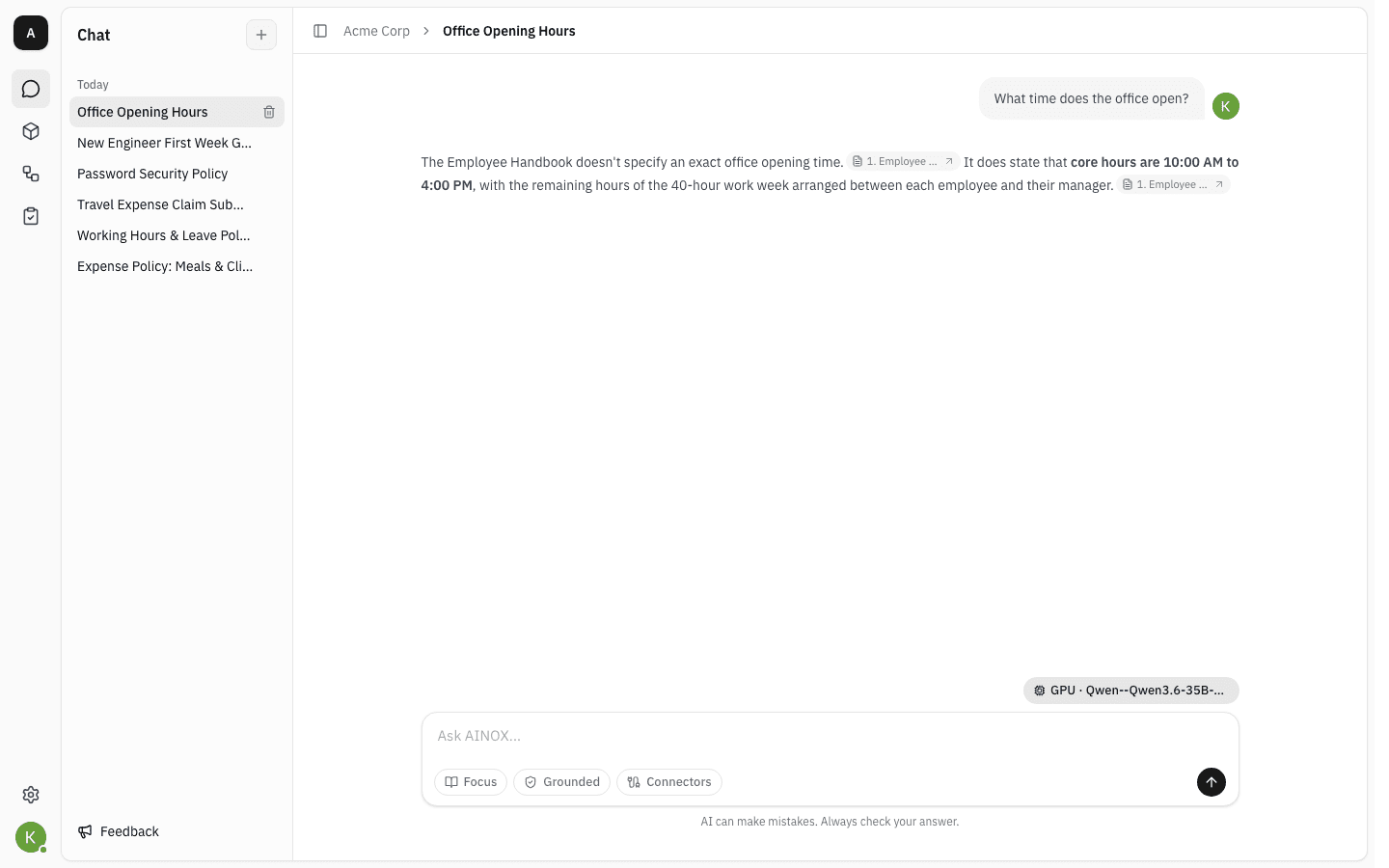 Chat history row hovered, showing the delete icon at the end of the row