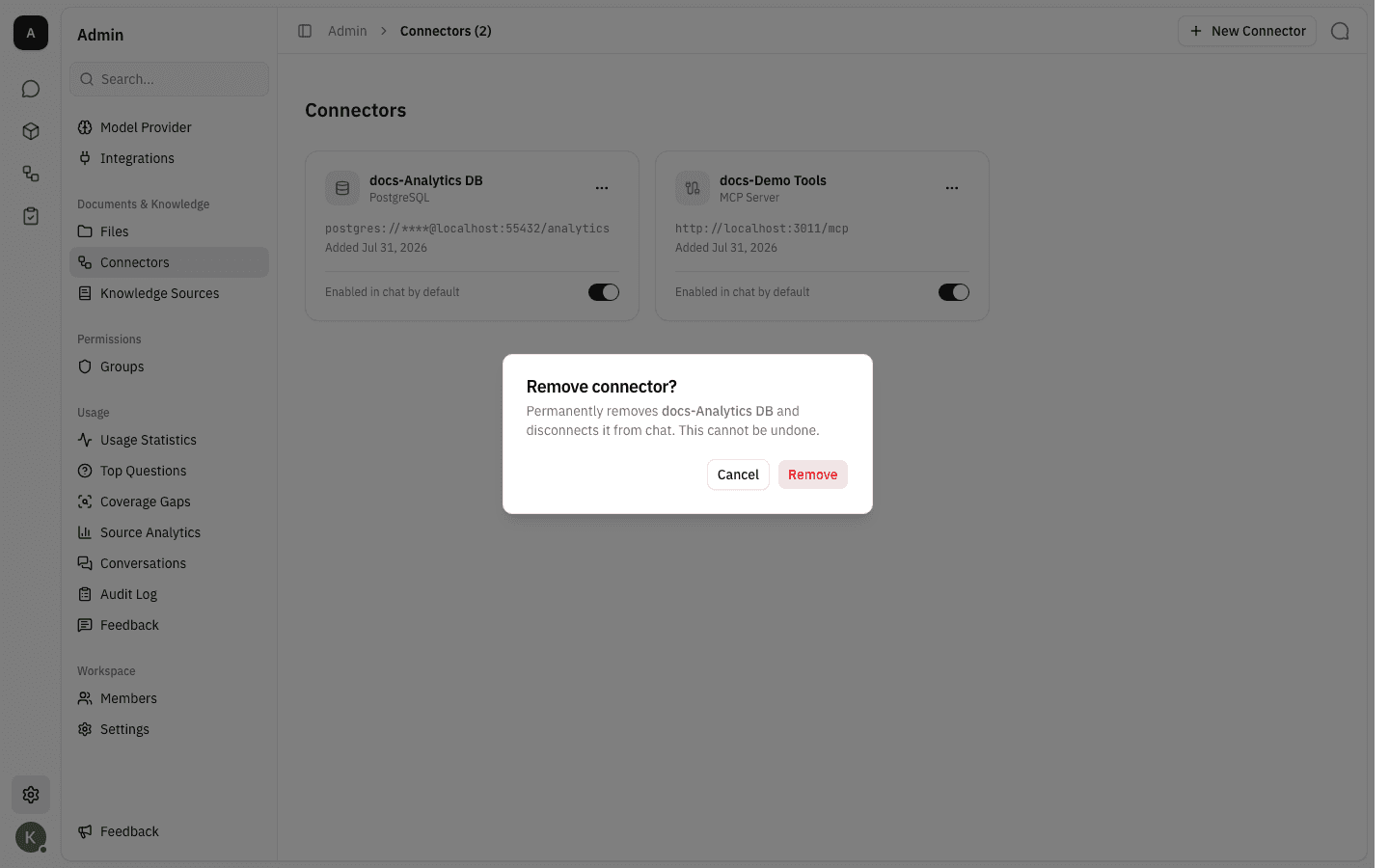 Remove connector? confirmation dialog