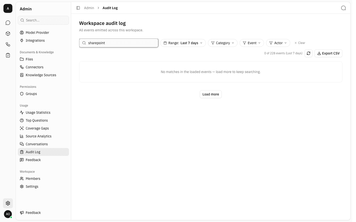 No matches in the loaded events, with a Load more button